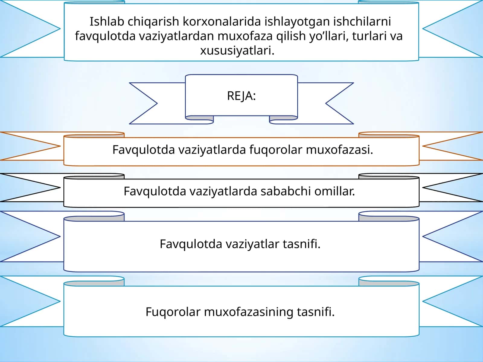 Ishlab chiqarish korxonalarida ishlayotgan ishchilarni favqulotda vaziyatlardan muxofaza qilish yo’llari, turlari va xususiyatlari