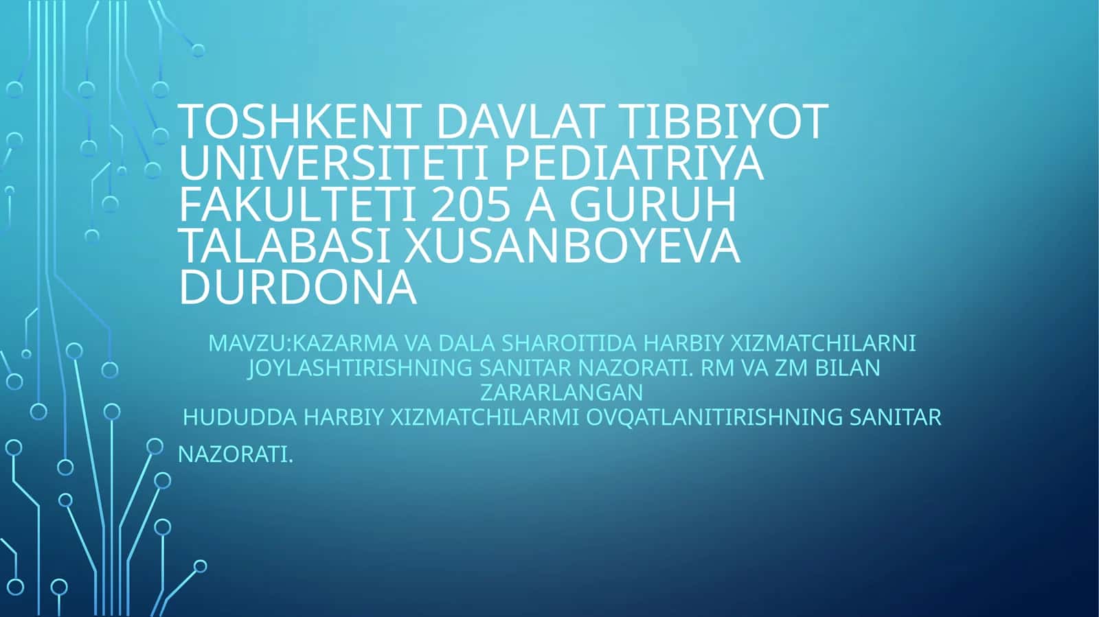 Kazarmava dala sharoitida harbiy xizmatchilarni joylashtirishning sanitar nazorati. RM va ZM bilan zararlangan hududda harbiyxizmatchilarmiovqatlanitirishningsanitar nazorati