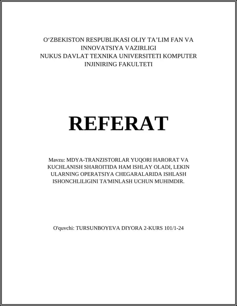 MDYA-TRANZISTORLAR YUQORI HARORAT VA KUCHLANISH SHAROITIDA HAM ISHLAY OLADI