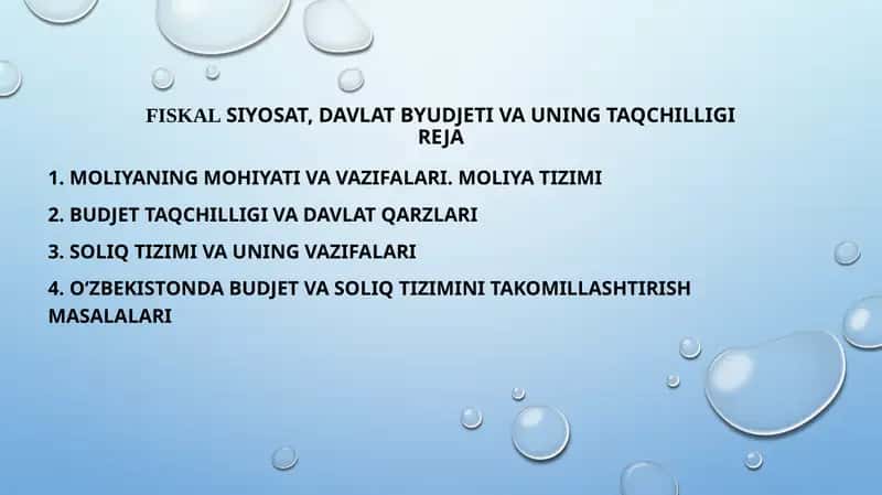 Davlat budjeti – bu davlat daromadlari va xarajatlar hamda ularni moliyaviy qoplash manbalarining yillik rejasidir
