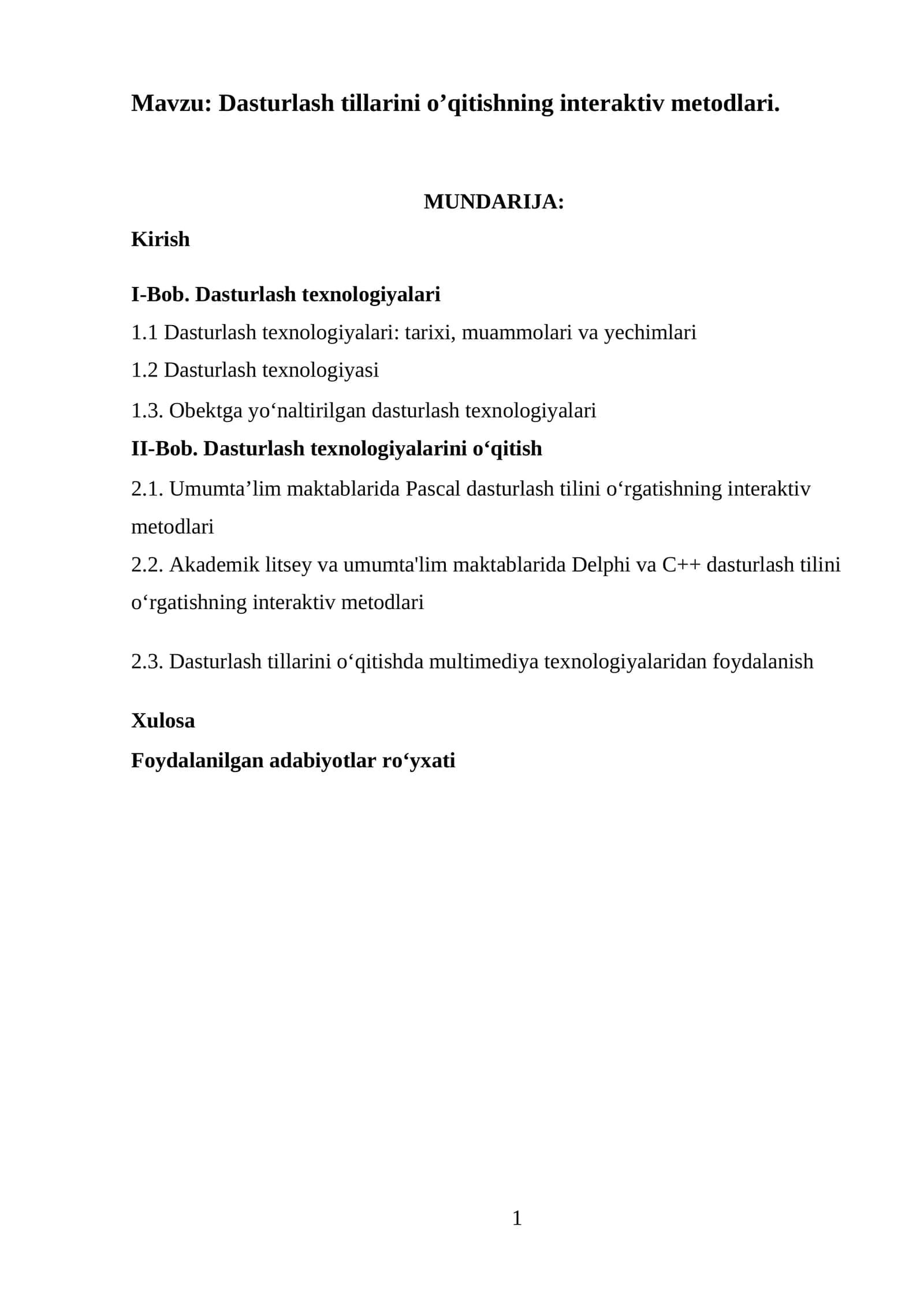 Dasturlash tillarini o’qitishning interaktiv metodlari