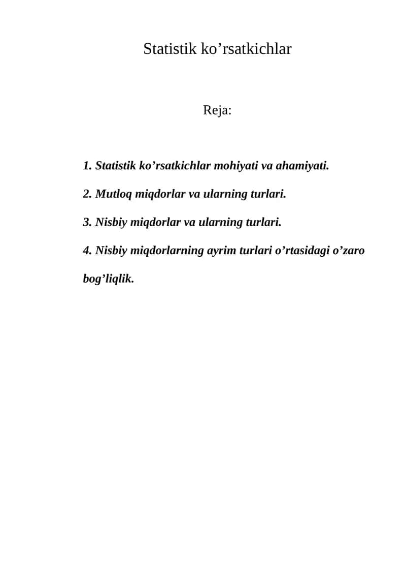 Statistik ko’rsatkichlar