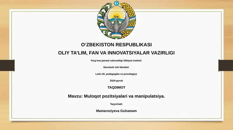 Muloqot pozitsiyalari va manipulatsiya
