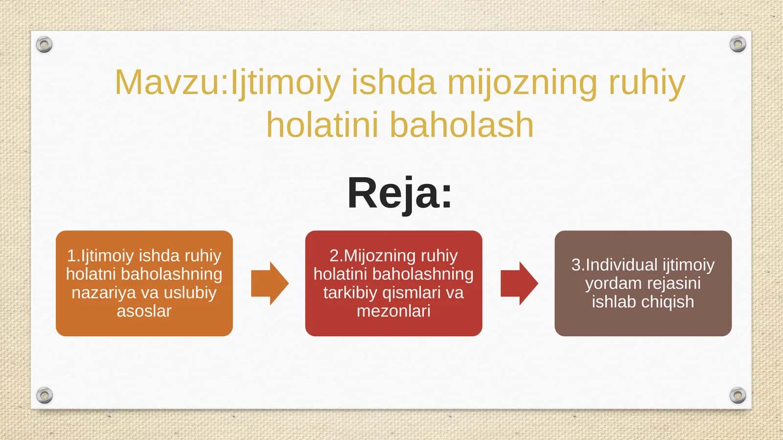 Ijtimoiy ishda mijozning ruhiy holatini baholash