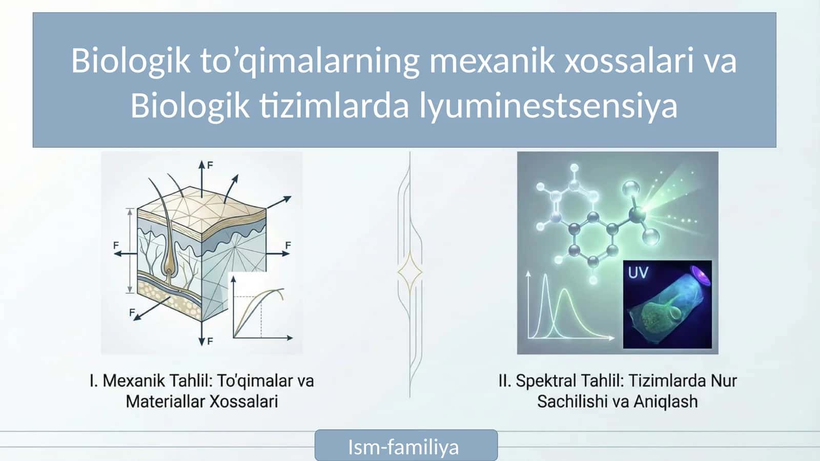 Biologik to’qimalarning mexanik xossalari va Biologik tizimlarda lyuminestsensiya