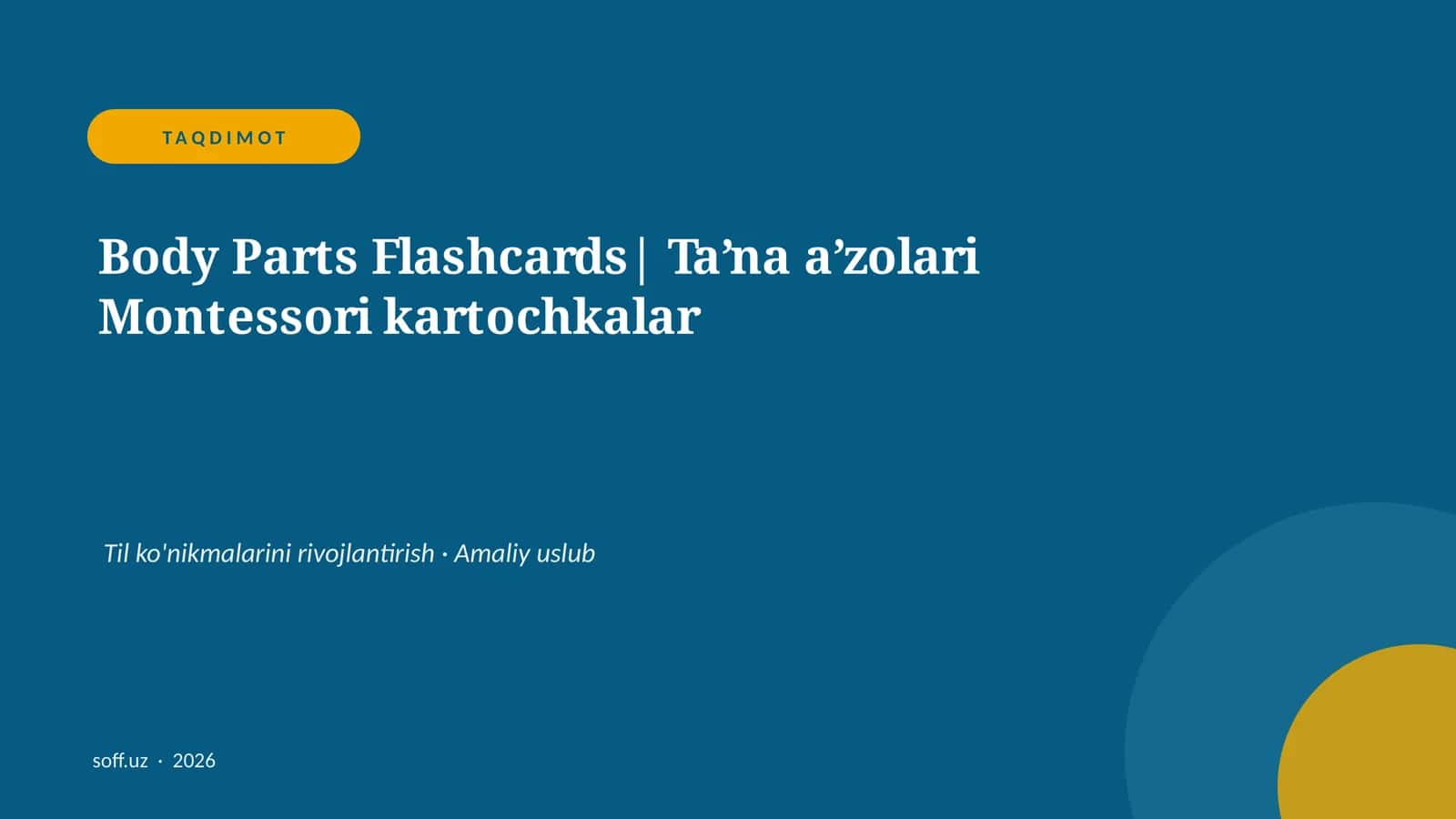 Body Parts Flashcards| Ta’na a’zolari Montessori kartochkalar