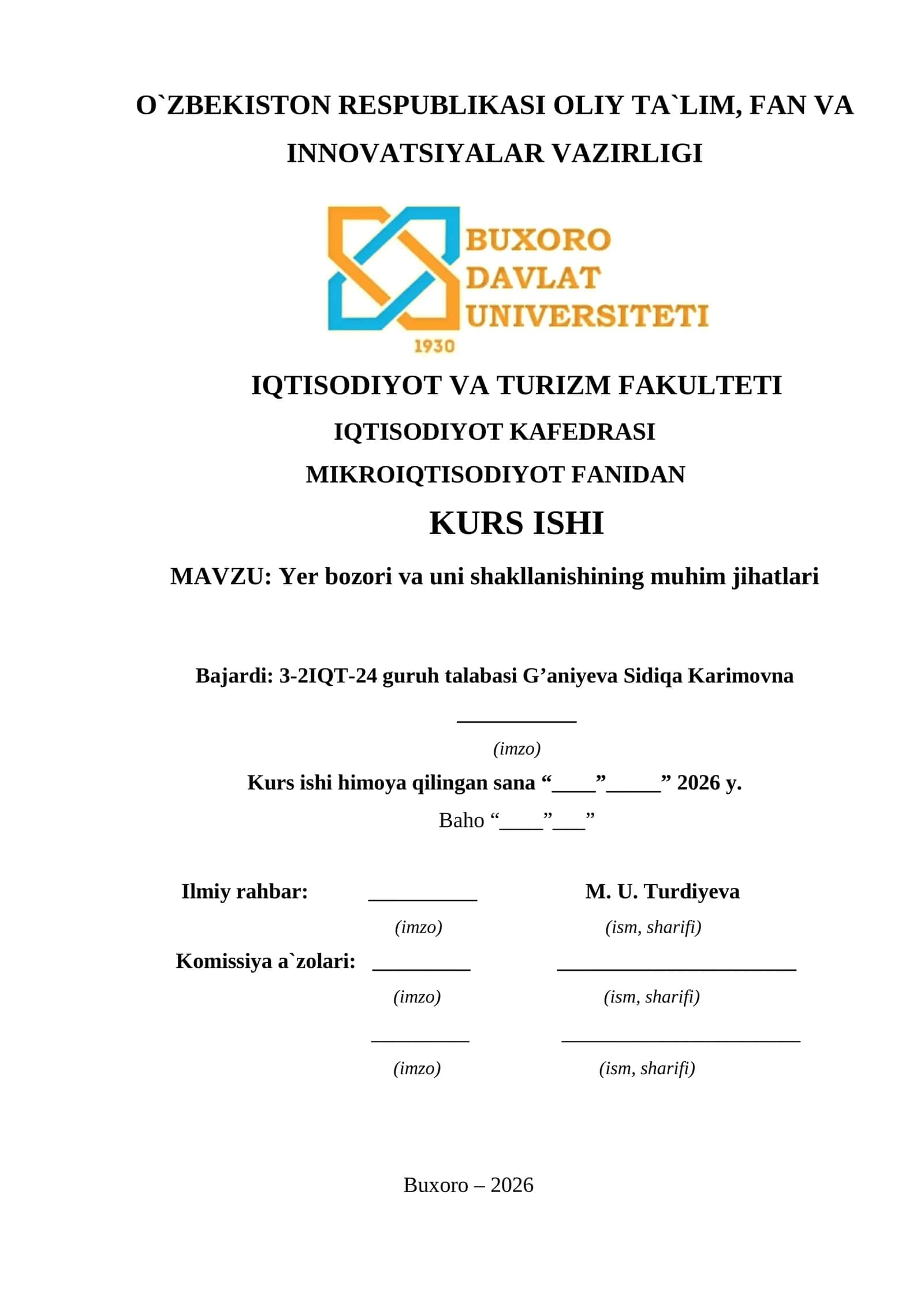 Yer bozori va uni shakllanishining muhim jihatlari