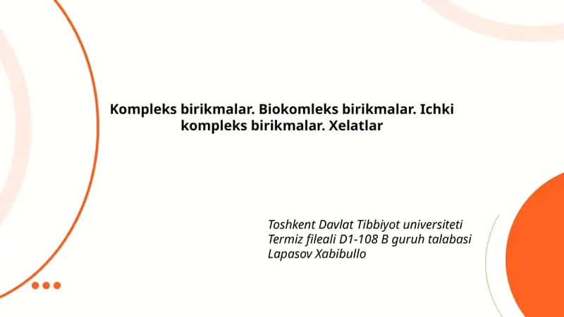 Kompleks birikmalar. Biokomleks birikmalar. Ichki kompleks birikmalar. Xelatlar