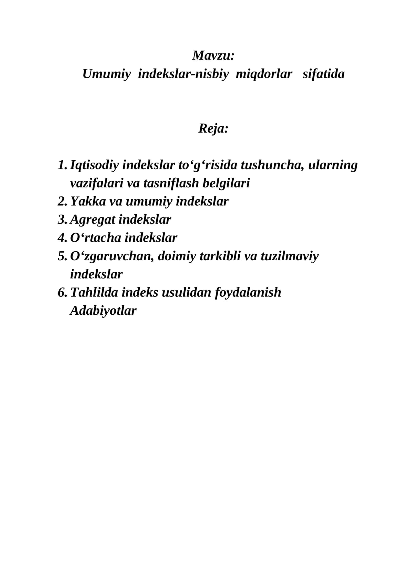 Umumiy indekslar-nisbiy miqdorlar sifatida
