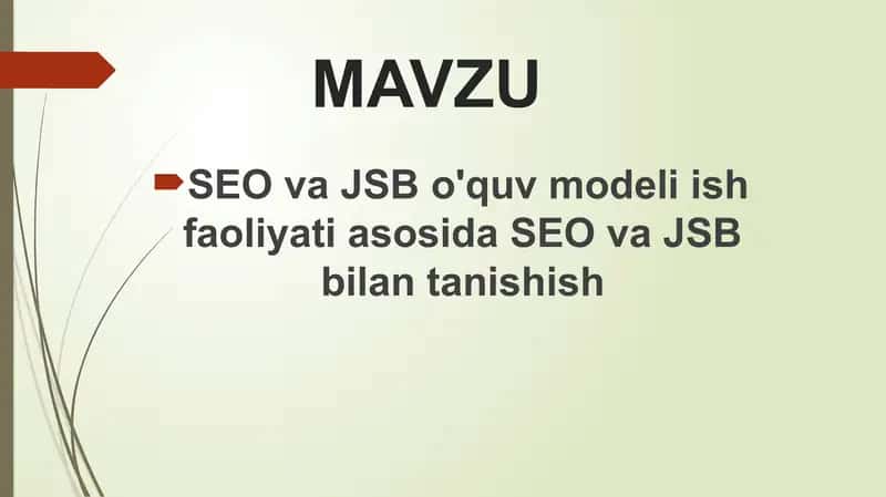 SEO va JSB o'quv modeli ish faoliyati