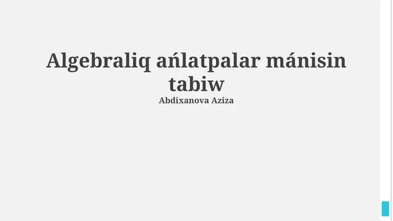 Algebraлық ańlatpalar