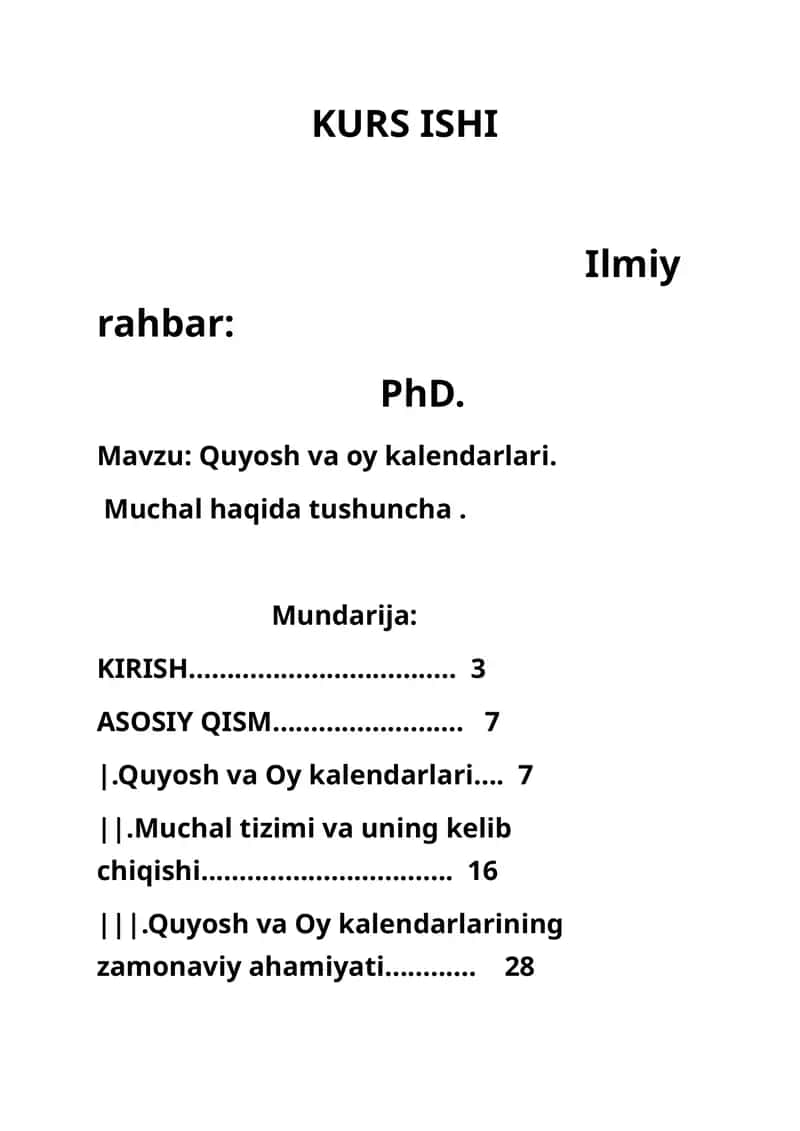 Kurs ishi Quyosh va oy kalendari