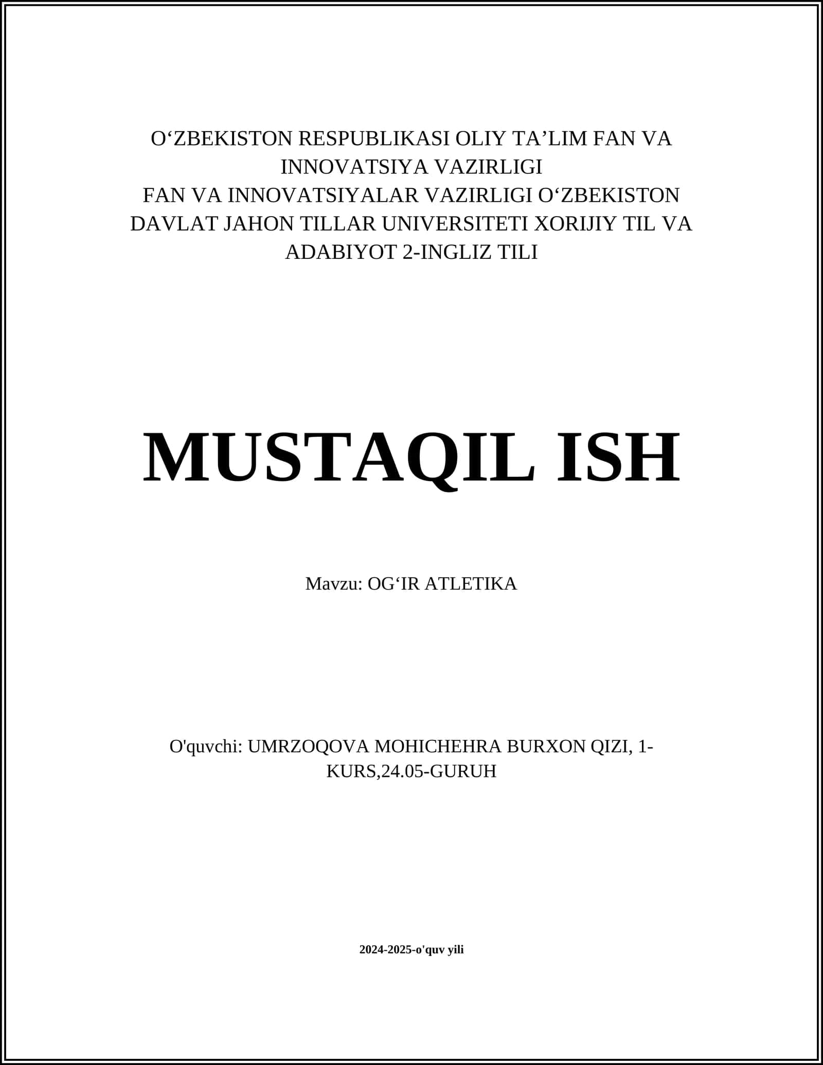 OGʻIR ATLETIKA