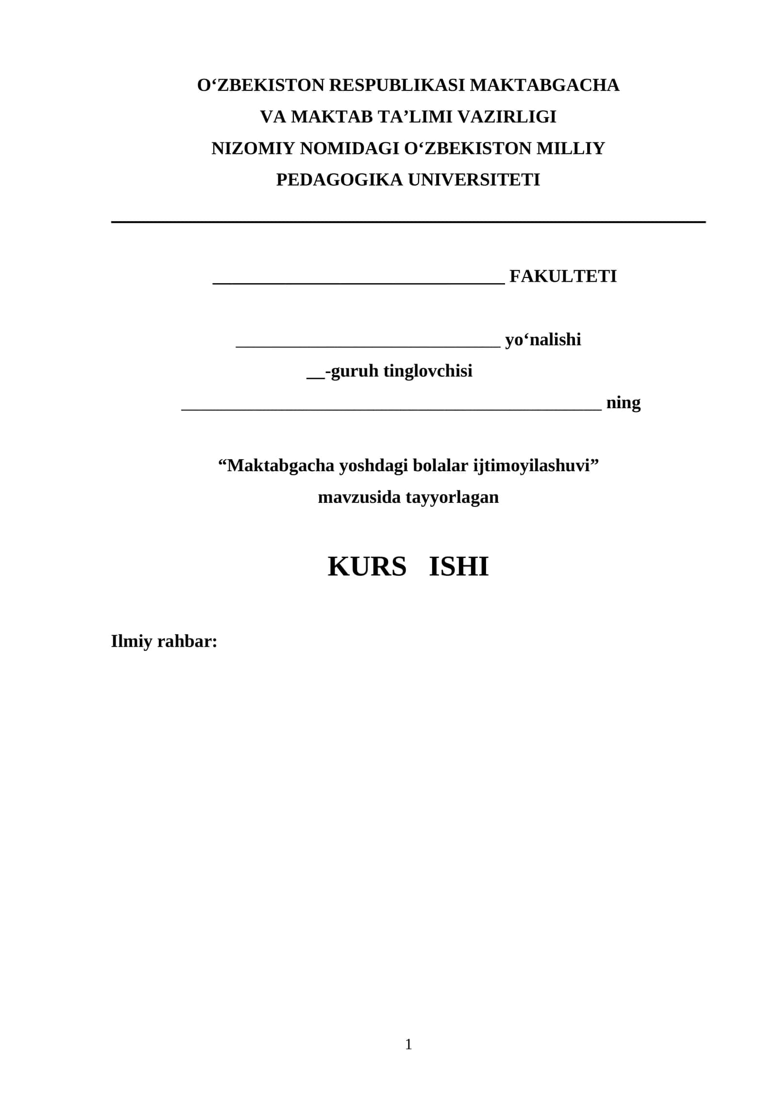 KURS ISHI "Maktabgacha yoshdagi bolalar ijtimoyilashuvi"