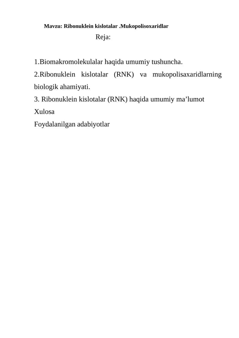 Ribonuklein kislotalar va Mukopolisoxaridlar
