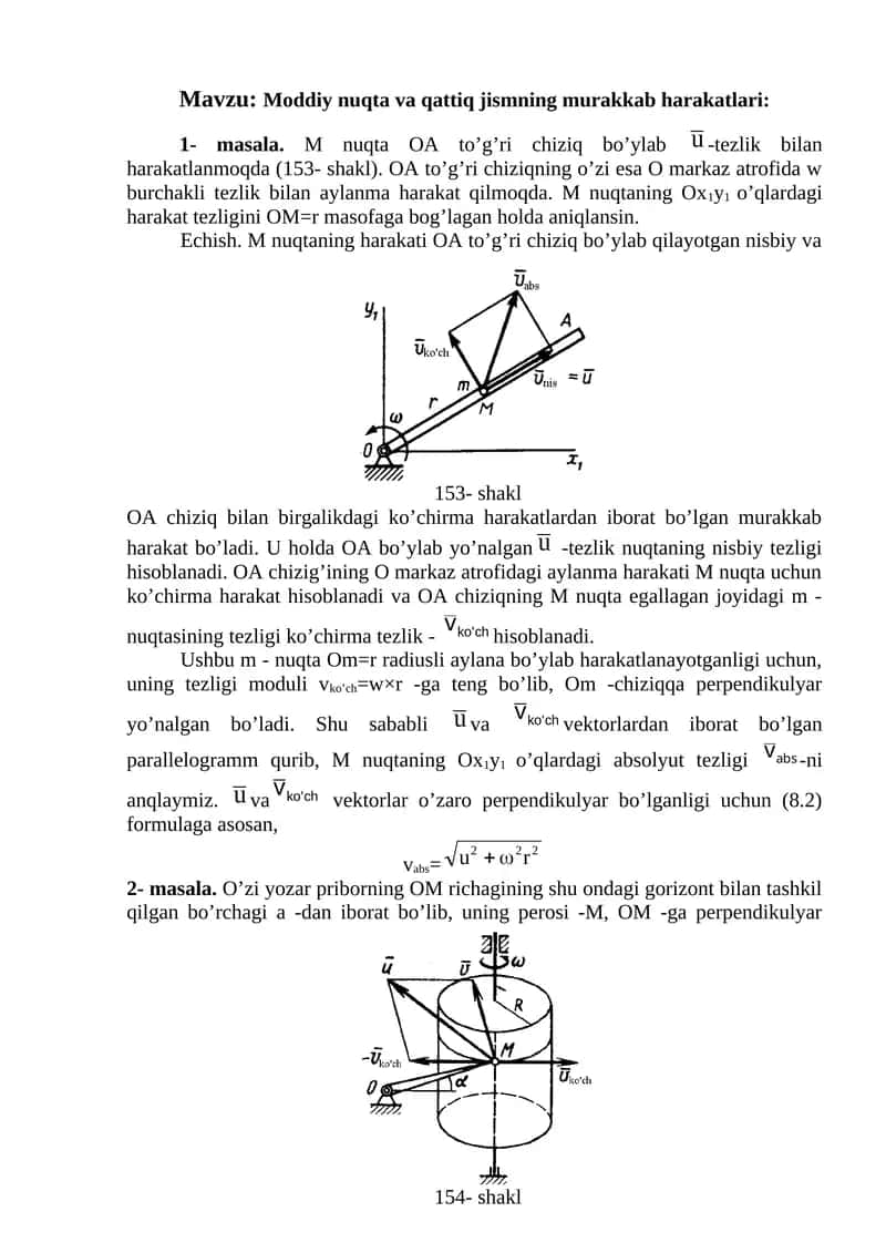 Moddiy nuqta va qattiq jismning murakkab harakatlari