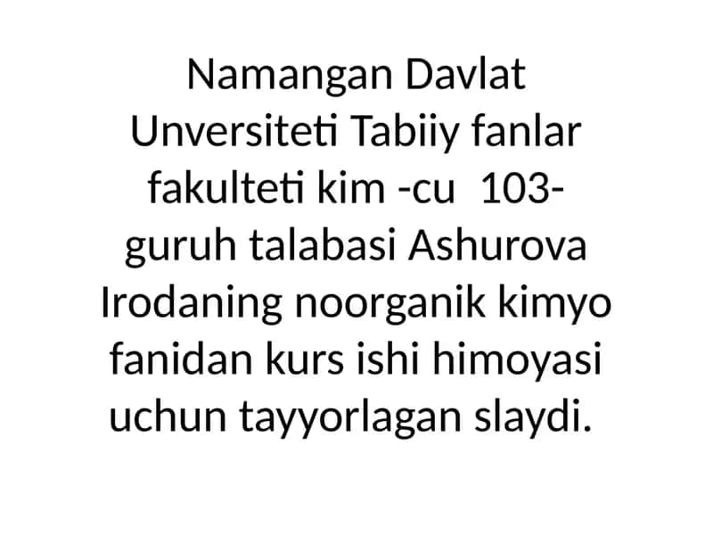 Organik Kimyo fanidan kurs ishi himoyasi