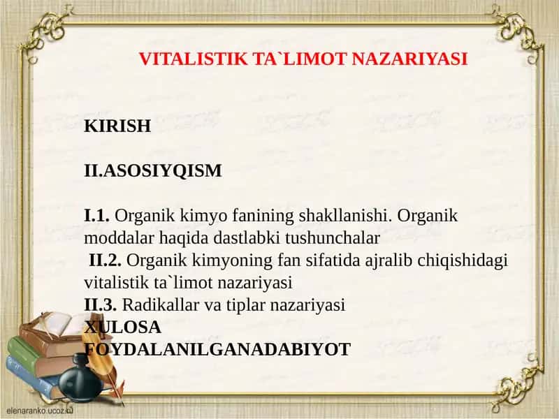 VITALISTIK TA`LIMOT NAZARIYASI