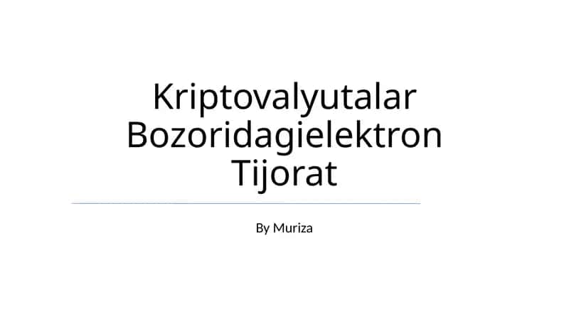 Kriptovalyutalar Bozoridagielektron Tijorat