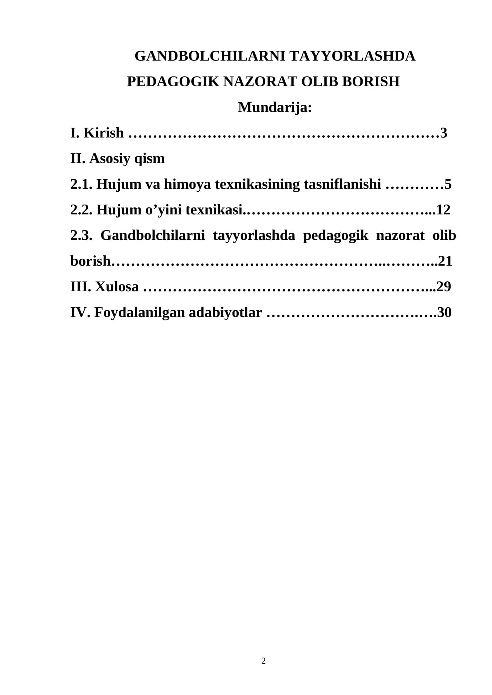 GANDBOLCHILARNI TAYYORLASHDA PEDAGOGIK NAZORAT OLIB BORISH