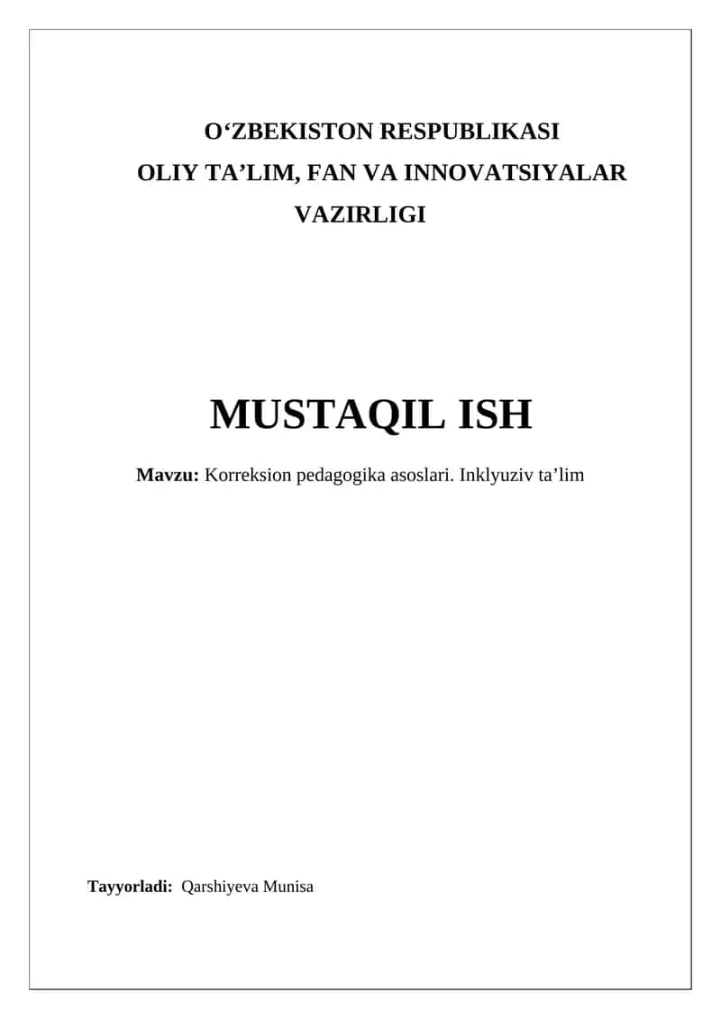 Korreksion pedagogika asoslari. Inklyuziv ta’lim