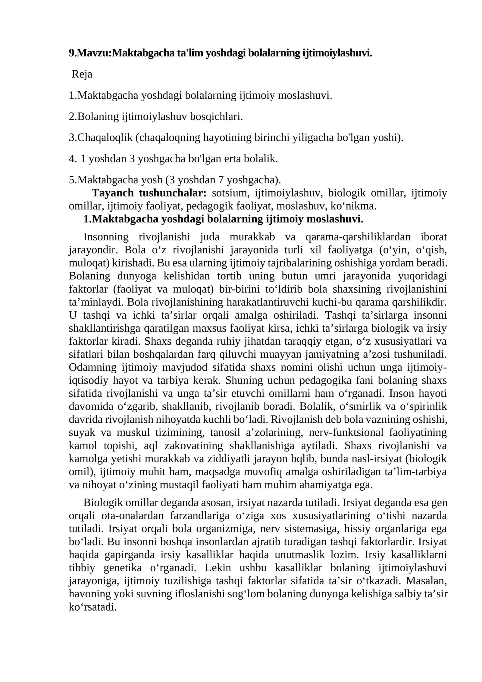 Maktabgacha ta'lim yoshdagi bolalarning ijtimoiylashuvi