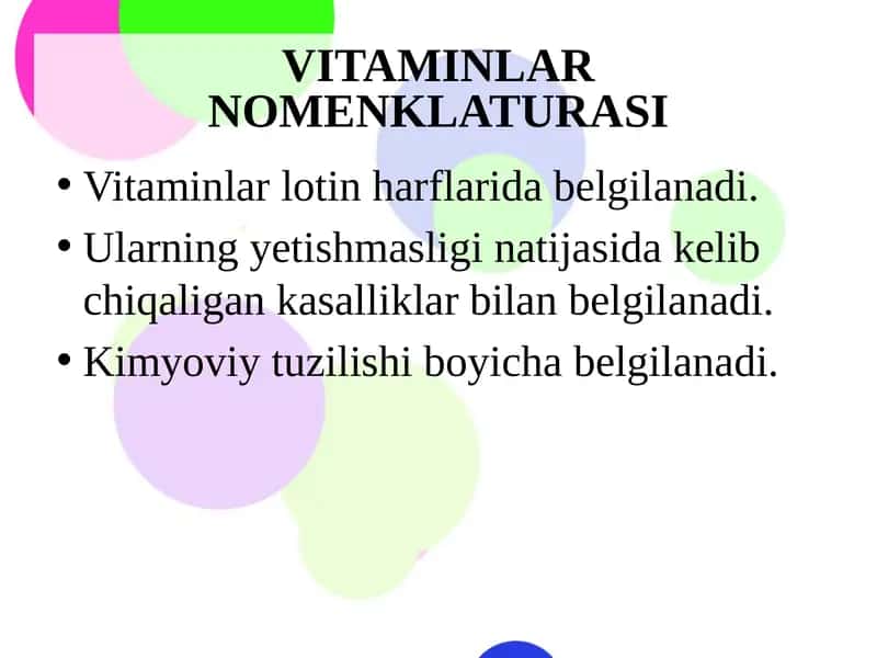 VITAMINLAR NOMENKLATURASI