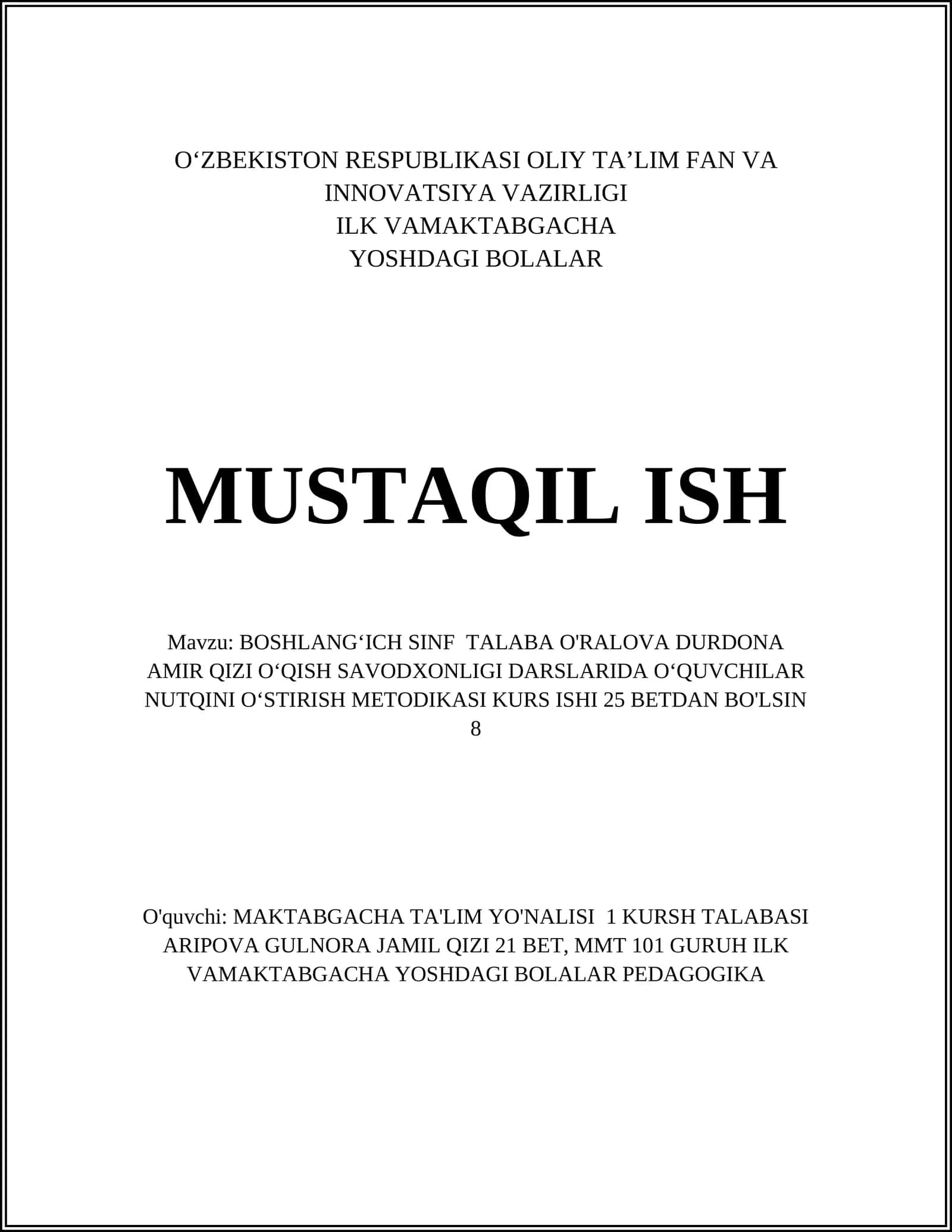 Nutqini o‘stirish metodikasi