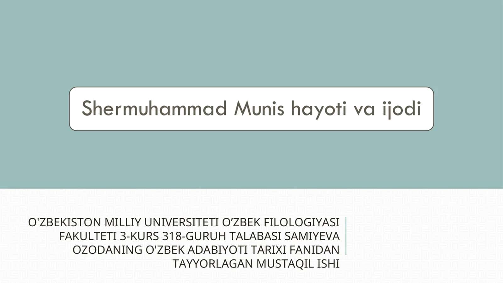 O'zbek Adabiyoti Tarixi Fanidan Talabalarga