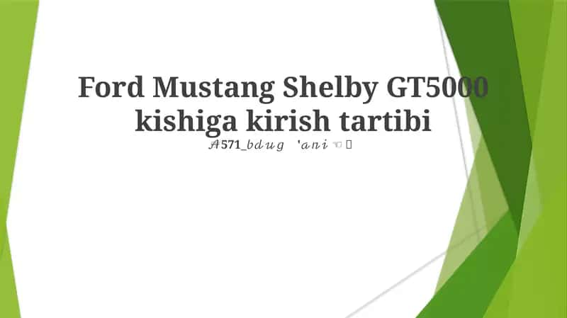 Ford Mustang Shelby GT5000 kishiga kirish tartibi