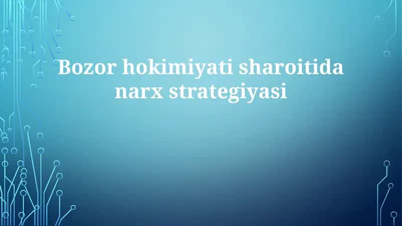Narx strategiyasini boshqarish va optimallashtirish