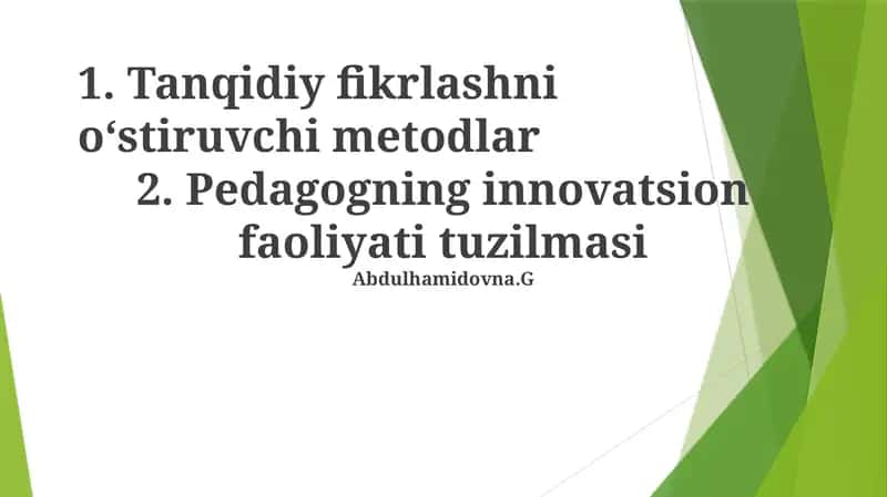 Tanqidiy fikrlashni oʻstiruvchi metodlar