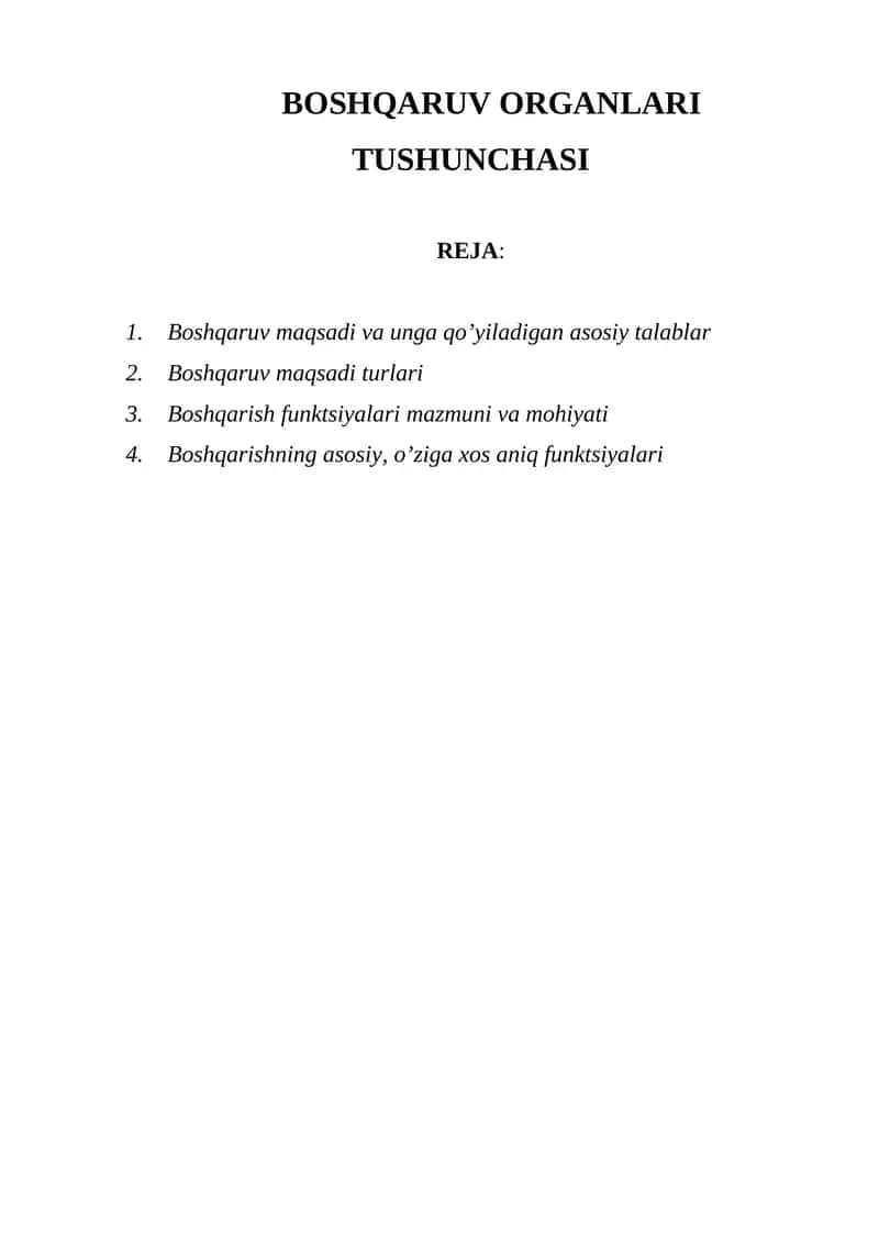 BOSHQARUV ORGANLARI TUSHUNCHASI