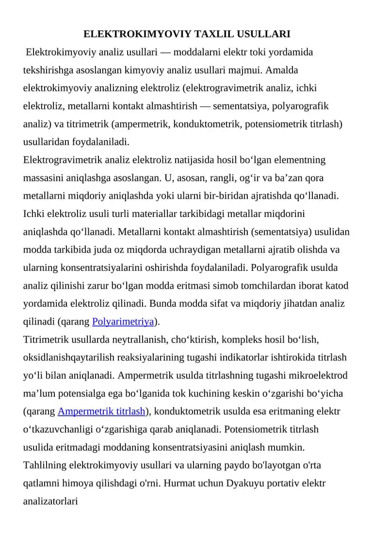 Elektrokimyoviy taxlil usullari