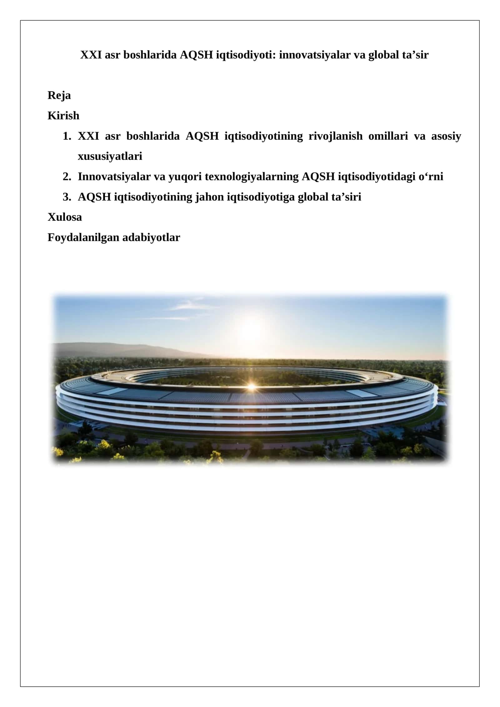 XXI asr boshlarida AQSH iqtisodiyoti: innovatsiyalar va global ta’sir