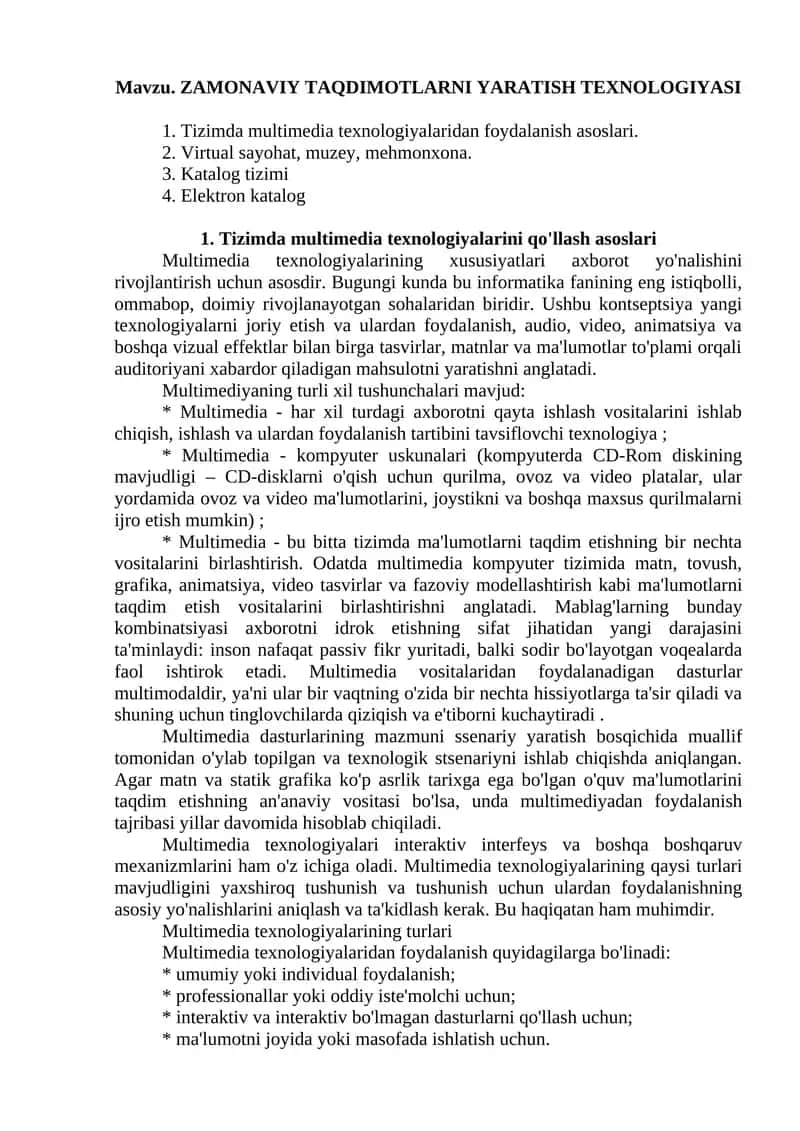 ZAMONAVIY TAQDIMOTLARNI YARATISH TEXNOLOGIYASI