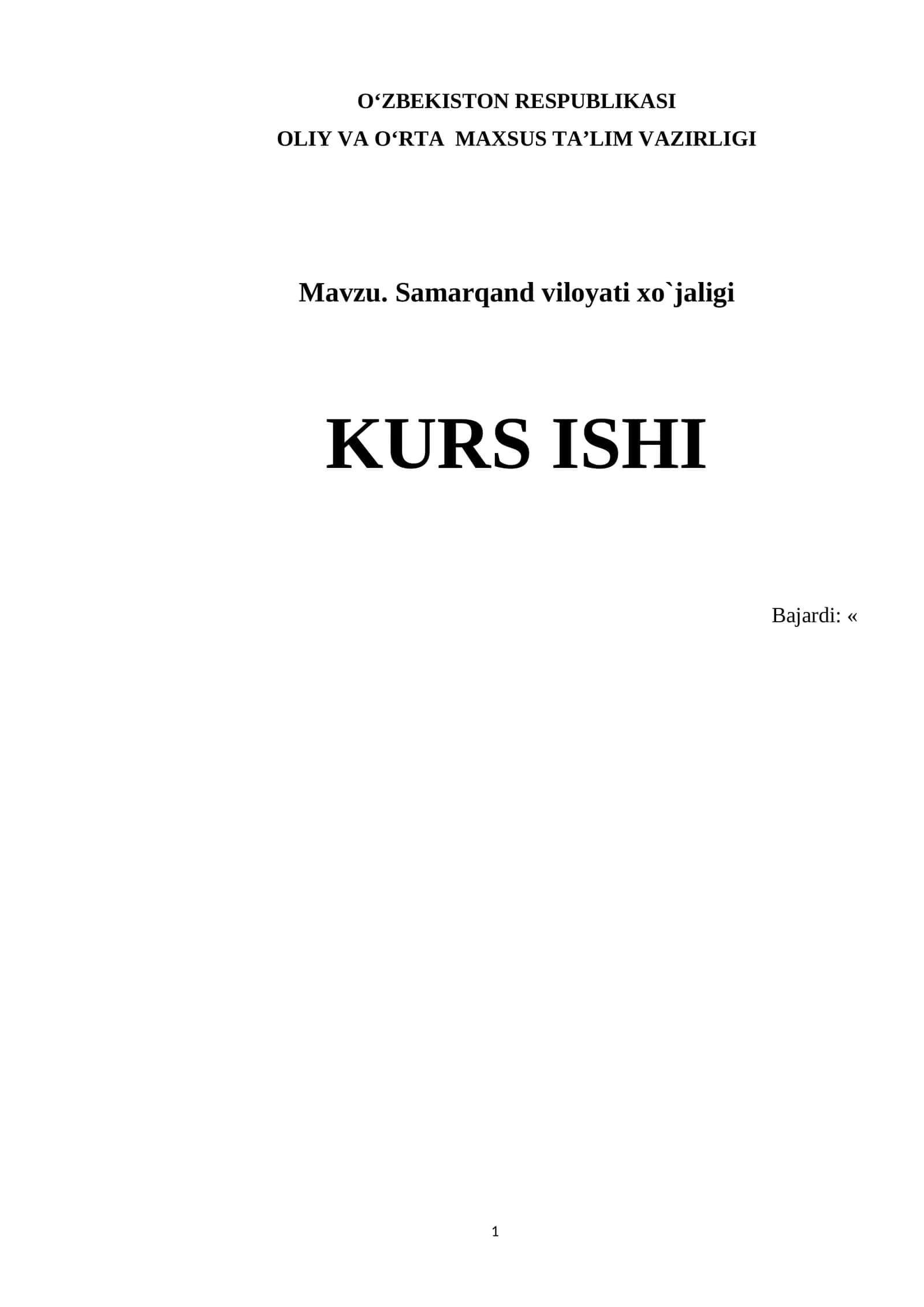 Samarqand viloyati xo`jaligi KURS ISHI