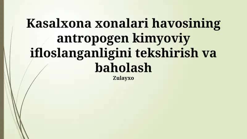 Antropogen kimyoviy ifloslanishning baholash usullari