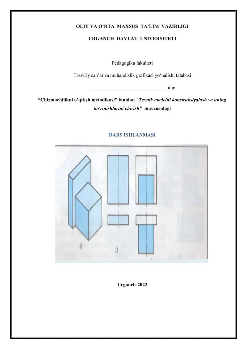 "Chizmachilikni o’qitish metodikasi"
