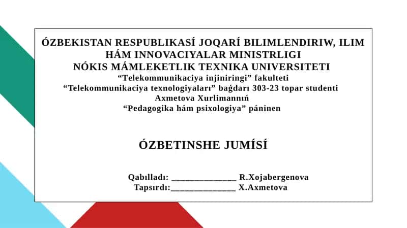 BATÍS OYShÍLLARÍNÍŃ PEDAGOGIKALÍQ QARAWLARÍ