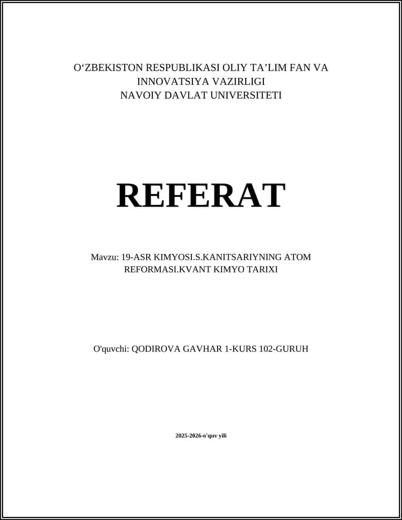 19-ASR KIMYOSI.S.KANITSARIYNING ATOM REFORMASI.KVANT KIMYO TARIXI