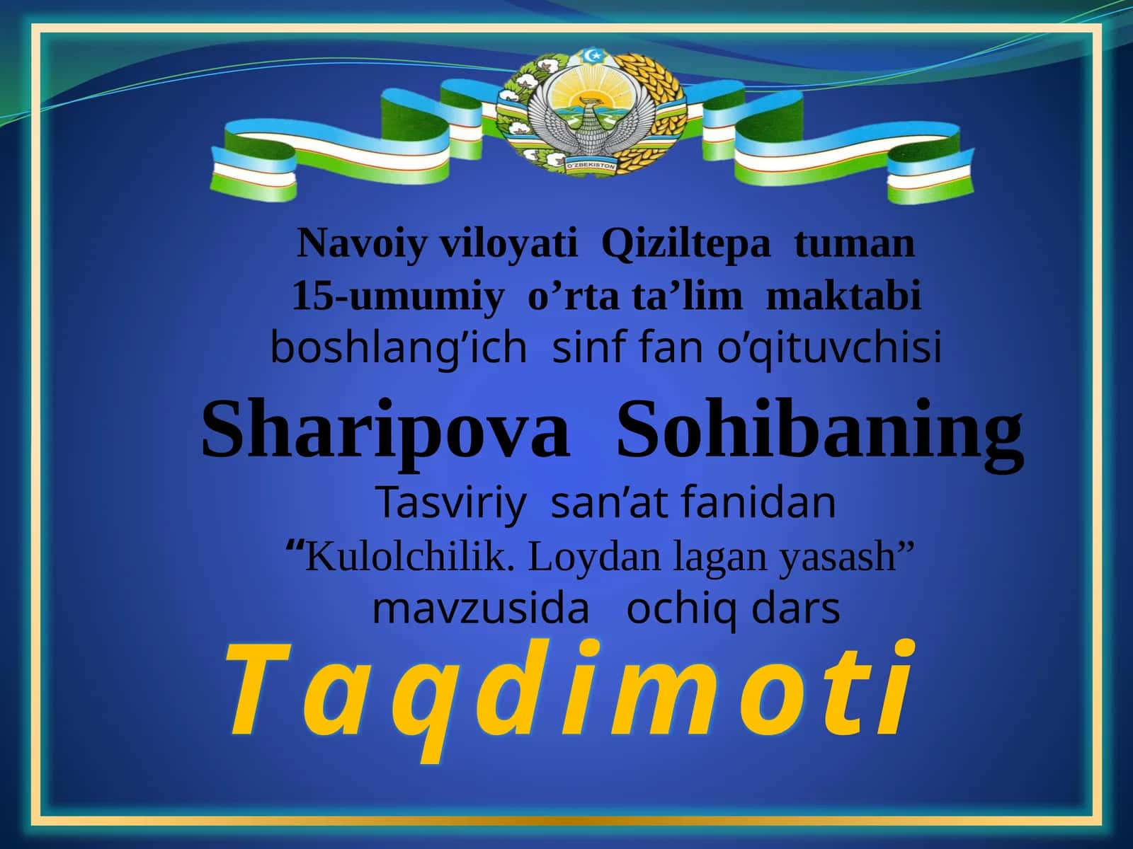 3-sinf Tasviriy san'at Kulolchilik, loydan lagan yasash mavzusida dars taqdimot