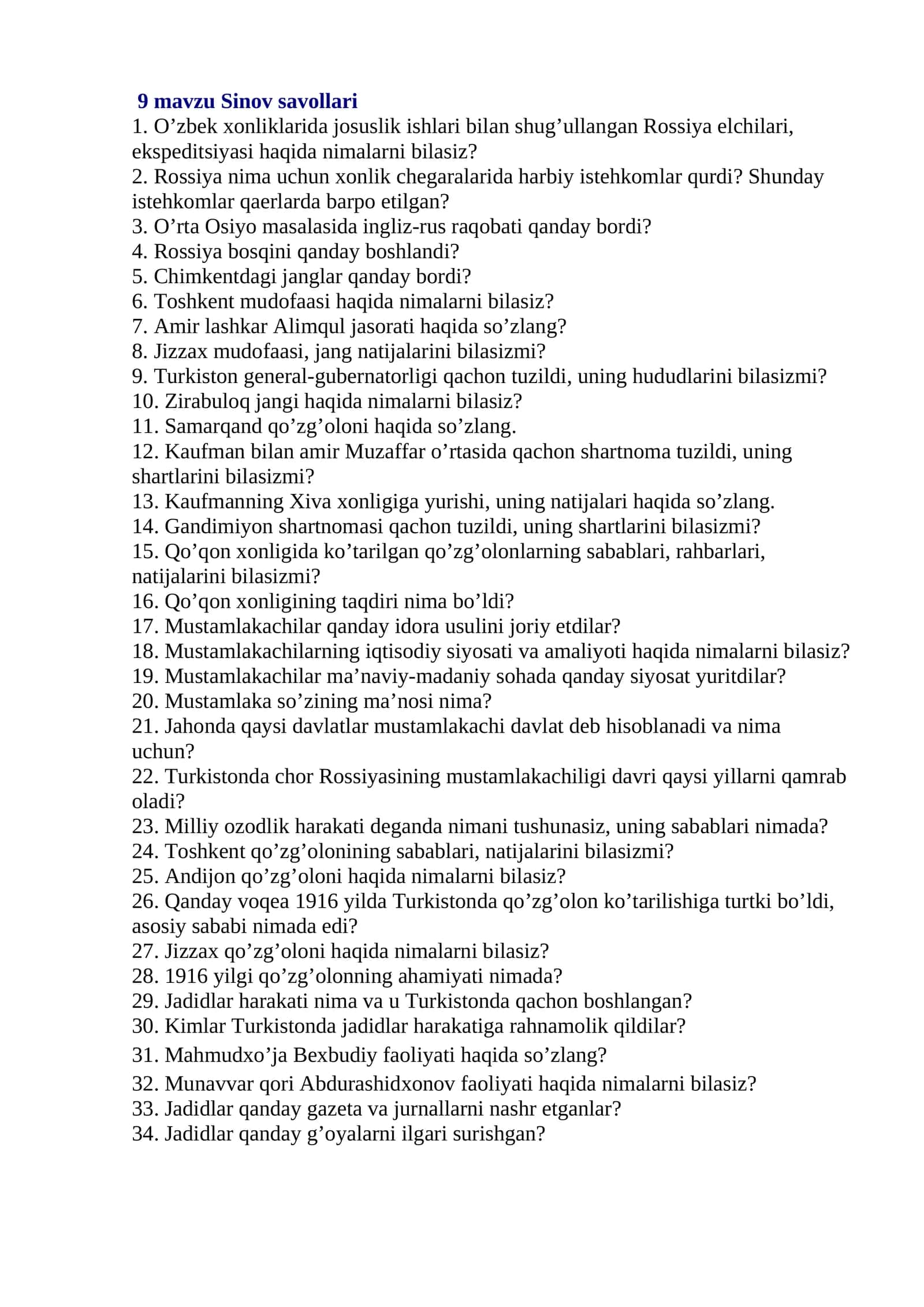 9 mavzu Sinov savollari