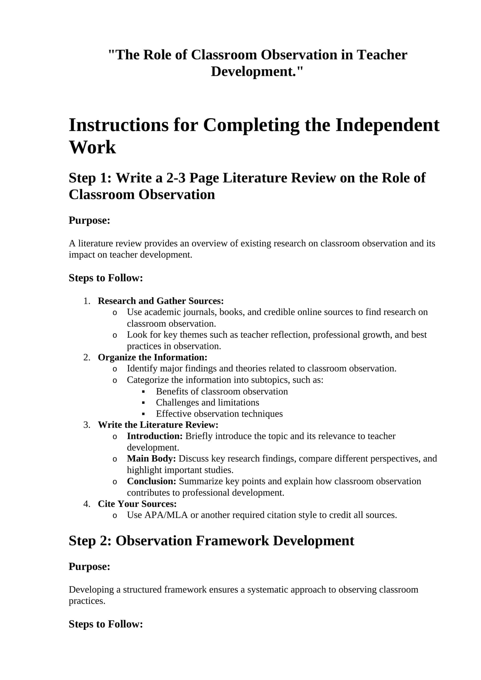 The Role of Classroom Observation in Teacher Development