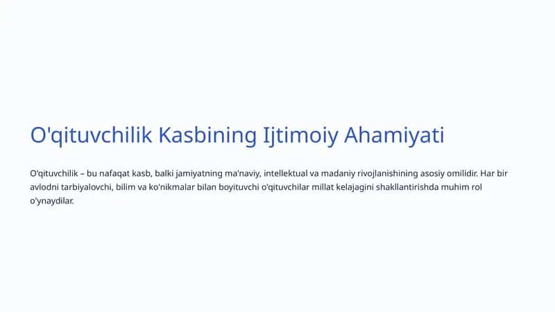 O'qituvchilik Kasbining Ijtimoiy Ahamiyati