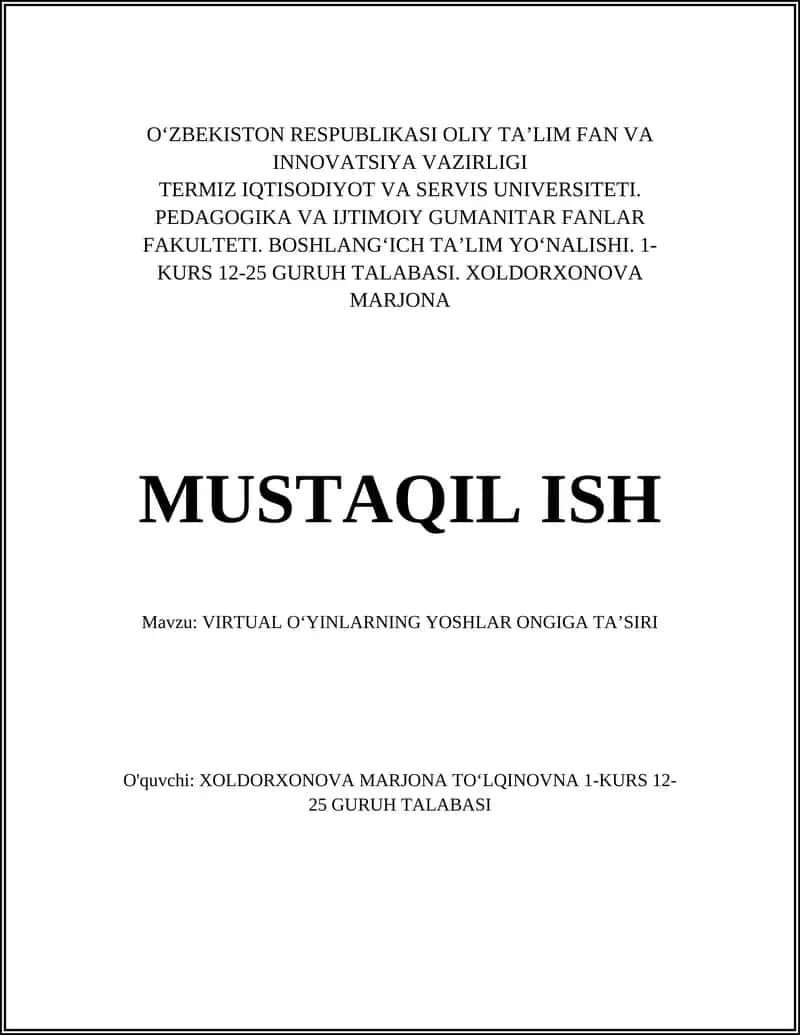 Virtual o'yinlar va yoshlarning kognitiv rivojlanishi