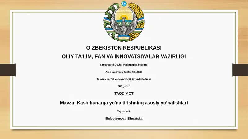 Kasb hunarga yo'naltirishning asosiy yoʻnalishlari
