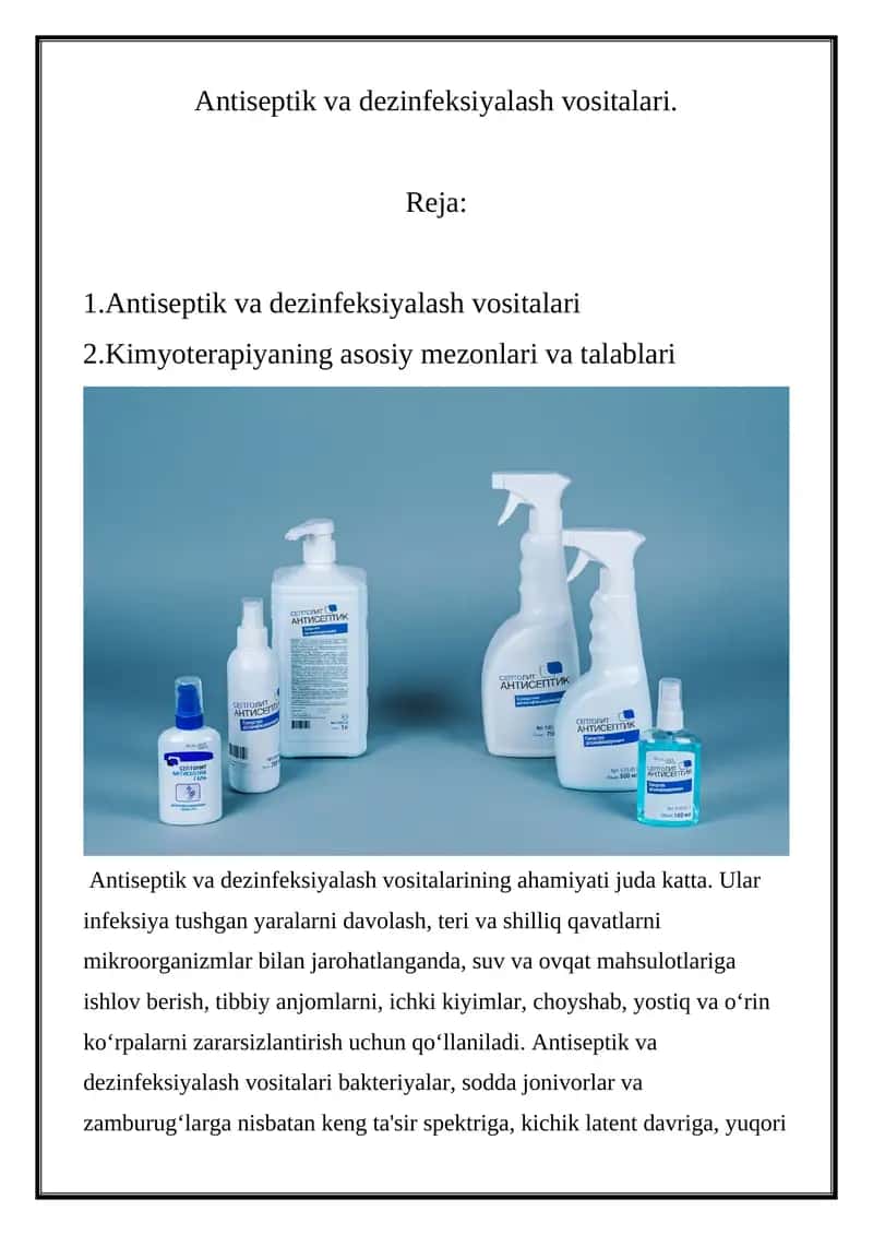 Antiseptik va dezinfeksiyalash vositalari