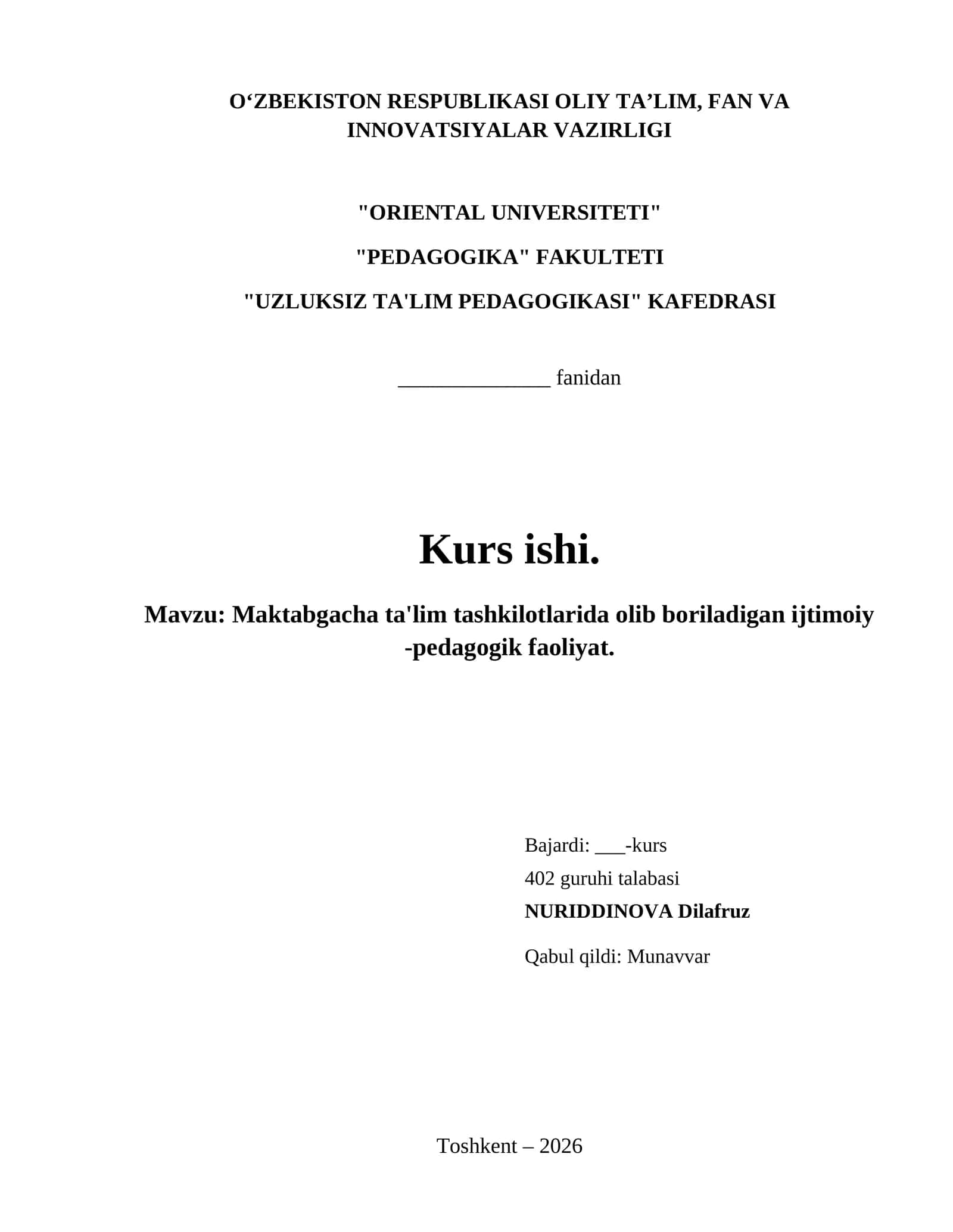 Maktabgacha ta'lim tashkilotlarida olib boriladigan ijtimoiy -pedagogik faoliyat.