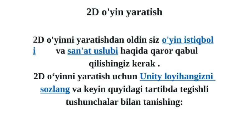 2D o'yin yaratish